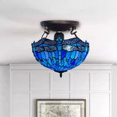 Ceiling Light Blue Dragonfly Tiffany Style 16-inch Stained Glass Shade UK